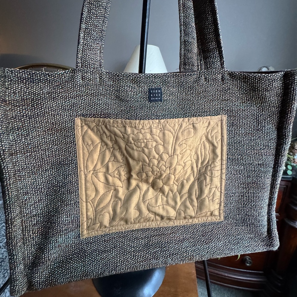 Lisa Lill Brown Tweed Tote with Tan Quilted Pocket